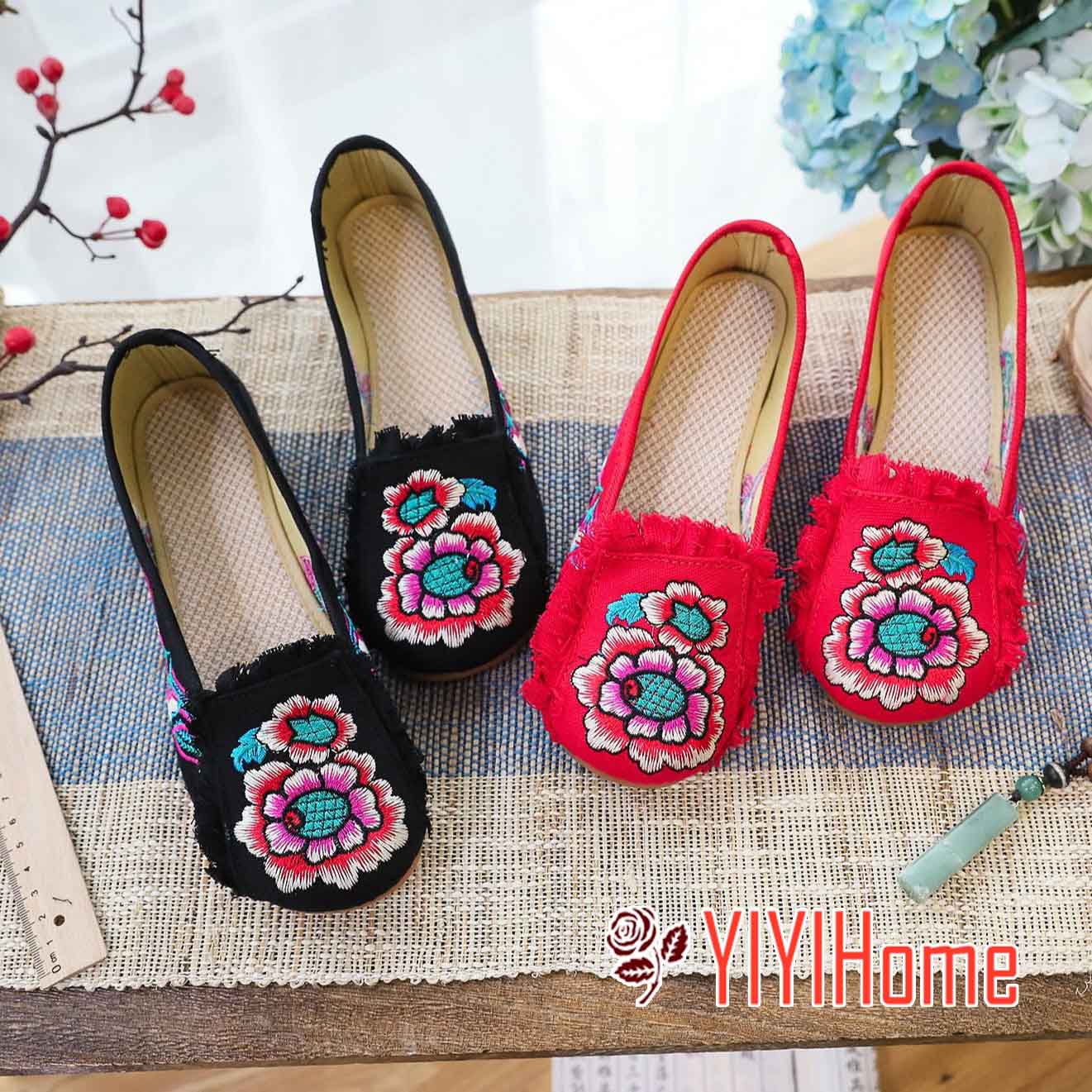 3色 チャイナ靴 パンプス チャイナシューズ 痛くない カジュアル レディースコンフォートシューズ 婦人靴 花刺しゅう中華靴 ぺたんこ 可愛い ストラップ 春 ...