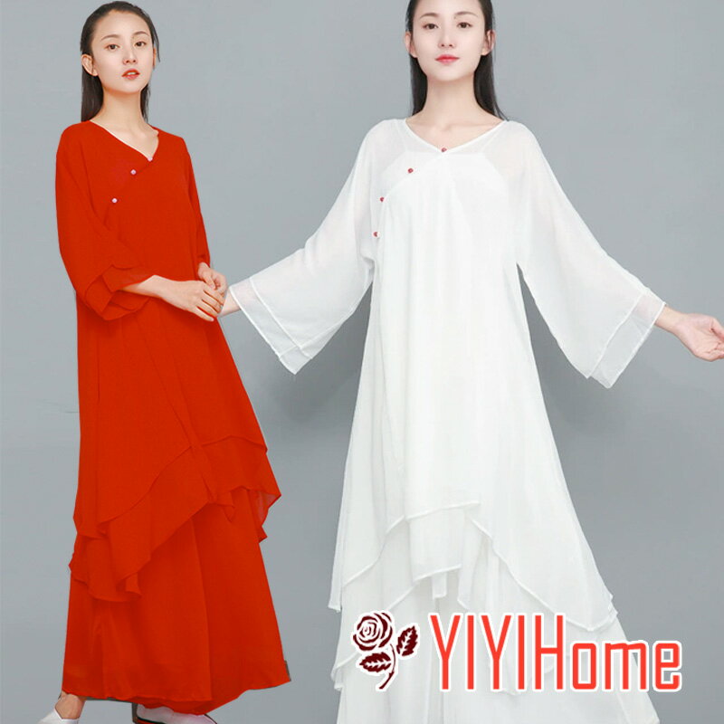 古典ダンス衣装 レディース 大人チャイナ風民族ダンス衣装 シフォンドルマンスリーブトップス インナー..