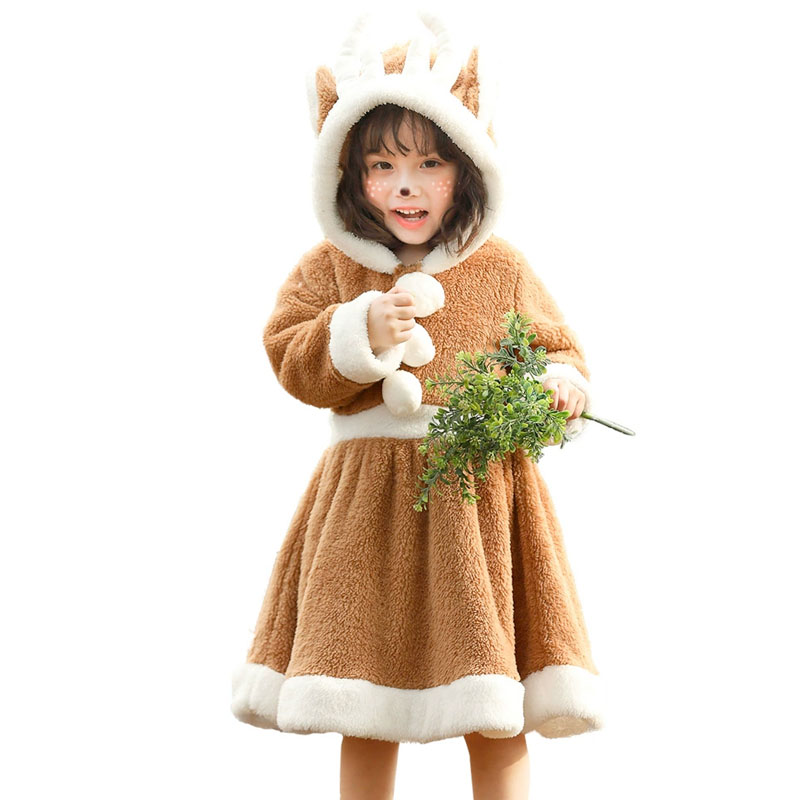乐天商城 - クリスマス コスプレ 衣装 サンタトナカイ風 アニマル ワンピース コーラルフリース ルームウェア 家着 発表会 パーティー 仮装用