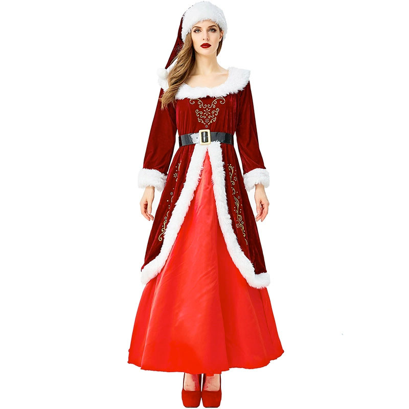 樂天商城 - クリスマス コスプレ 衣装 ワインレッド ロングドレス サンタクイーン風 親子お揃い 発表会 パーティー イベント用 仮装 可愛い