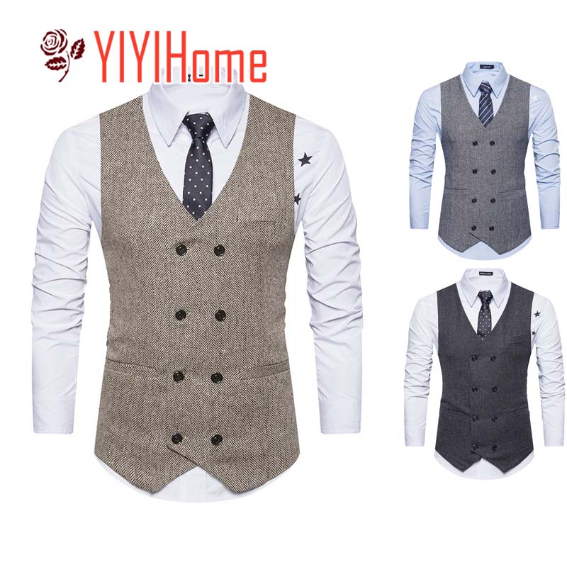 秋冬新作 メンズ ベスト ファッション レトロ ウール調 ダブルボタン ジレ シンプル 大Vネック 欧米風 ..