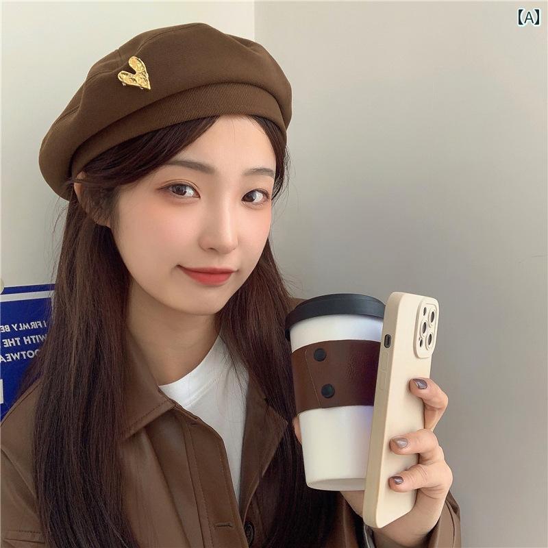 レディース ファッション 春秋冬 レディース ハット ベレー帽 女性 帽子 かわいい おしゃれ シンプル ハート 韓国