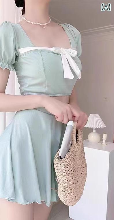 乐天商城 - レディース ファッション 春夏 秋冬 レディース 女性 かわいい おしゃれ 水着 韓国 海 プール ビーチ 着痩せ シンプル セパレート スカート リボン セクシー 温泉