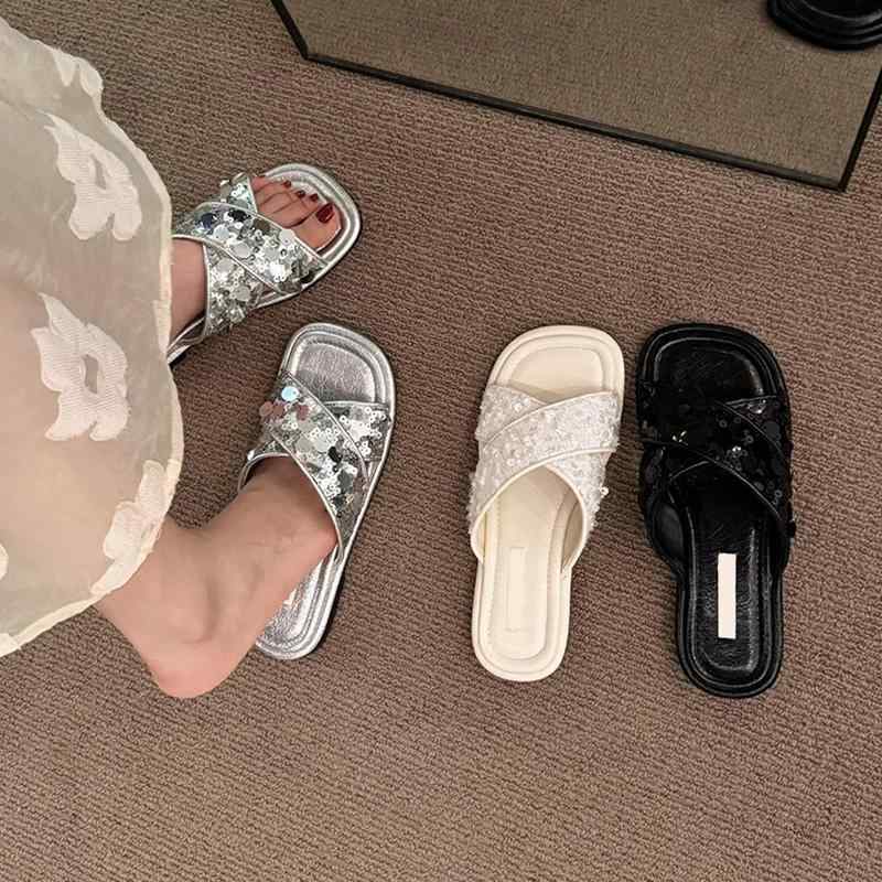 Shoes - レディース ファッション 韓国 靴 シューズ 春夏 秋 レディース かわいい おしゃれ 女性 スパンコール サンダル スリッパ キラキラ アウトドア 海 プール