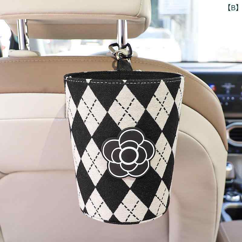 カー用品 車 ゴミ箱 おしゃれ かわいい シート 収納 エアコン バッグ ボックス 千鳥格子 チェック リボン 花 クマ シンプル 上品 車 レディース 女性 車用品 吊り下げ式 装飾