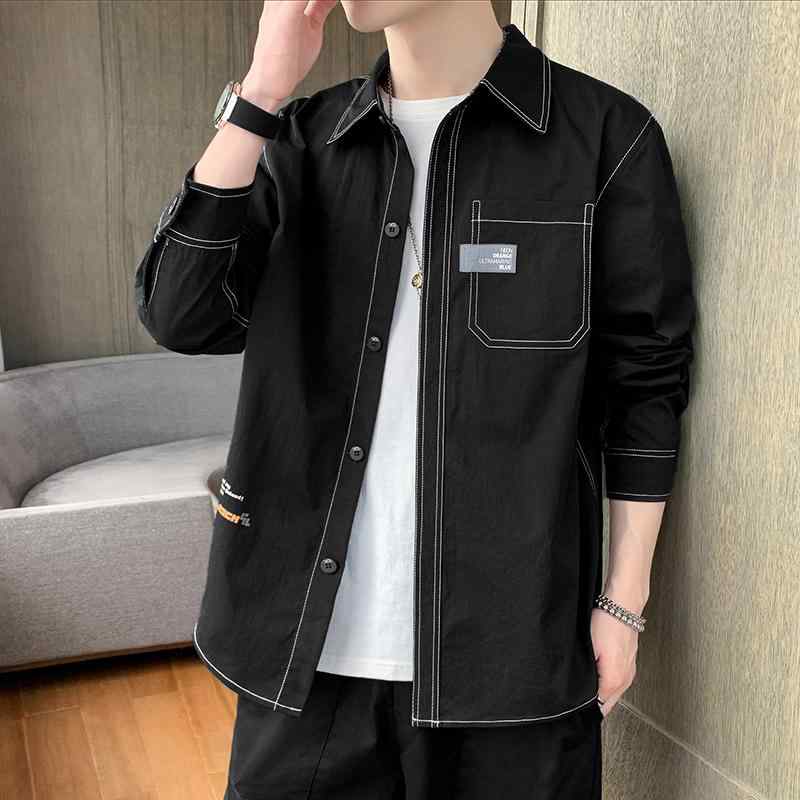 メンズ ファッション かっこいい おしゃれ 長袖 シャツ 春 秋 ワークシャツ カジュアル ジャケット シンプル ワッペン モテる モテ 爽やか 清潔 女性うけ トップス 韓国 大人