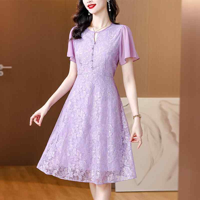 レディース ファッション 韓国 女性 春夏 秋冬 かわいい おしゃれ ドレス 豪華 結婚式 ワンピース ロングスカート シンプル 上品 大人 半袖 レース ゆったり 大きいサイズ フリル