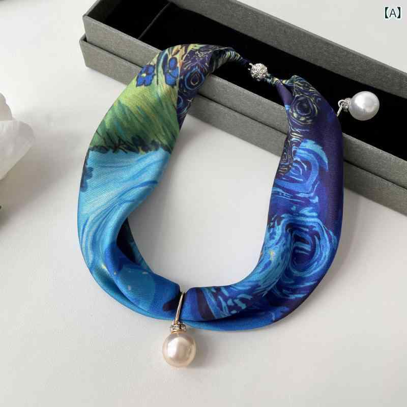 レディース ファッション 春夏 秋冬 レディース ネックレス 磁気 スカーフ ストール ショール 女性 アクセサリー おしゃれ シック 花 水玉 模様 ドット 韓国(4.0)