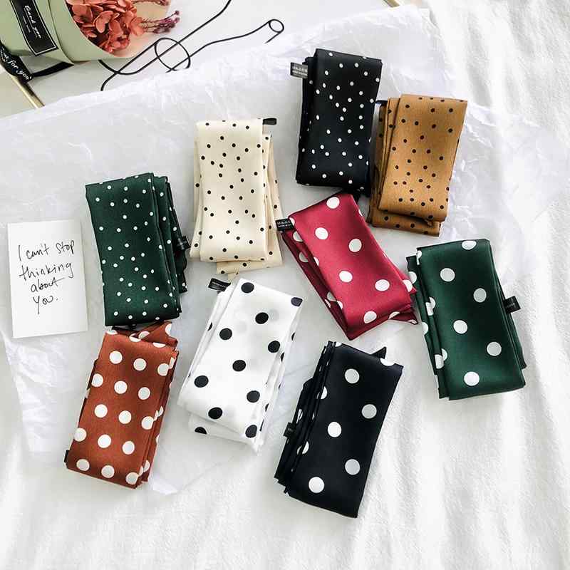 レディース ファッション 春 夏 秋冬 レディース 5×90cm 水玉模様 ドット スカーフ ストール ショール ヘア ゴム 女性 リボン ネクタイ かわいい おしゃれ ハート