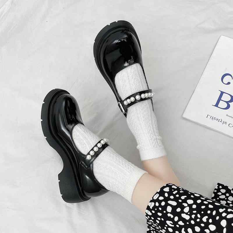 韓国 靴 シューズ 春夏 秋冬 レディース かわいい おしゃれ レトロ メリージェーン シューズ 女性用 春 カレッジ スタイル 厚 パール小さい 革靴