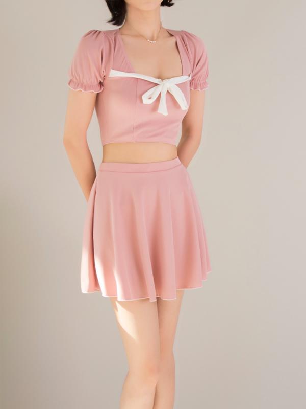 レディース ファッション 春夏 秋 冬 女性 かわいい おしゃれ 水着 韓国 海 プール 大人 スカート セパレート 半袖 リボン ガーリー セクシー シンプル 上品