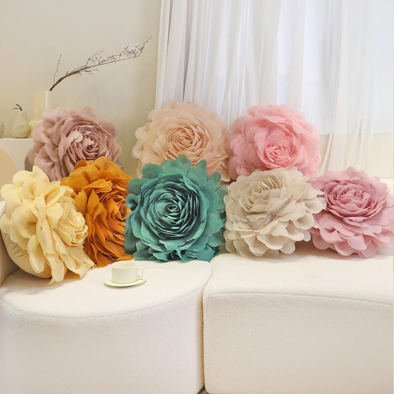 インテリア 雑貨 装飾 飾り クッション 座布団 カバー 枕 寝具 おしゃれ かわいい シンプル 韓国 上品 高級 部屋 ソファー ベッド 北欧 花 ラウンド 円形 フラワー 3D 立体 ガーリー フリル 羽毛