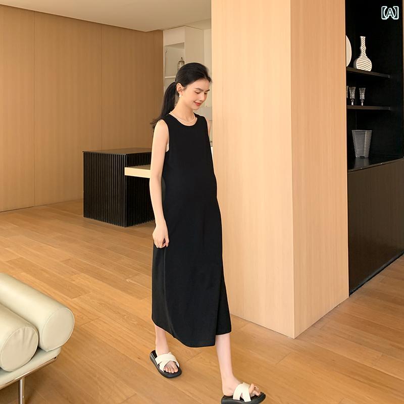 レディース ファッション 春夏 かわいい おしゃれ マタニティ 妊娠中 ベビー 赤ちゃん ロング ドレス シンプル ノースリーブ ワンピース