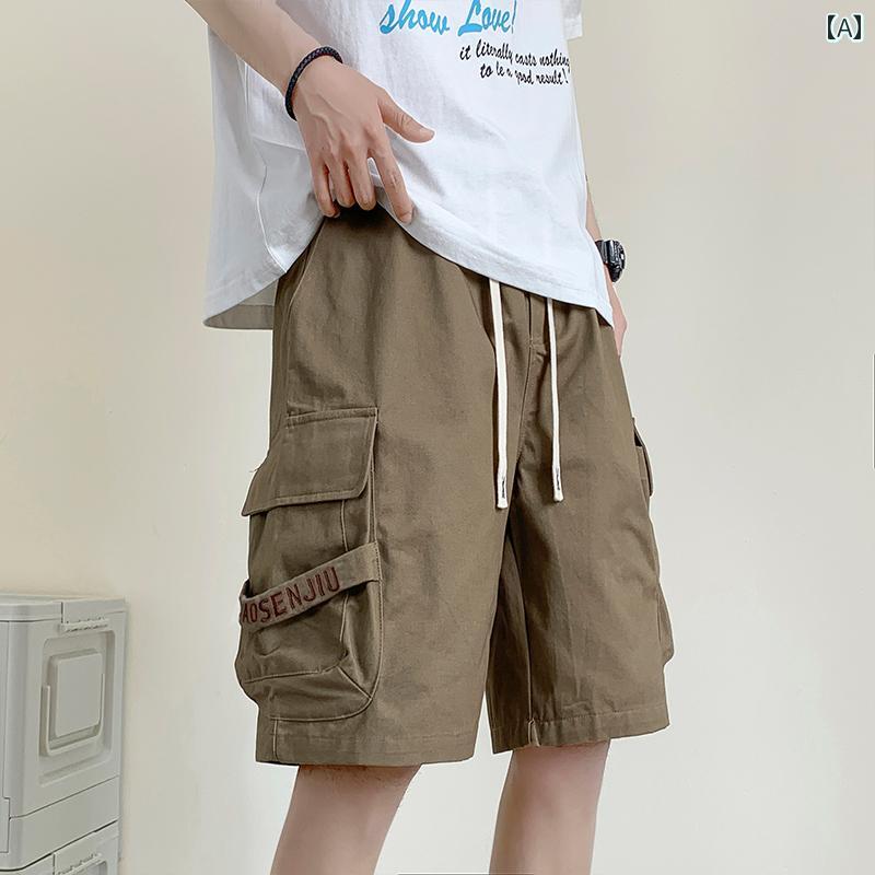 Short, Half Pants - メンズ ファッション 春　夏　秋　冬　 かっこいい オシャレ モテ 男性用 紳士服 服 韓国 シンプル　大人 メンズ カーゴ ショーツ 夏 マルチ ポケット アウター ゆったり 五分丈 パンツ アメカジ 機能性 ストレート パンツ