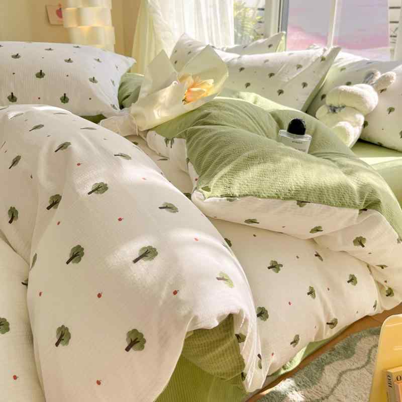 韓国 シングル セミ ダブル クイーン キング 寝具 カバー シーツ 布団 かわいい おしゃれ ベッド 寝室 インテリア 4点 セット ボックス 枕 イラスト 花 フラワー リボン イチゴ バラ ボーダー さくらんぼ アルファベット クマ ハート 恐竜