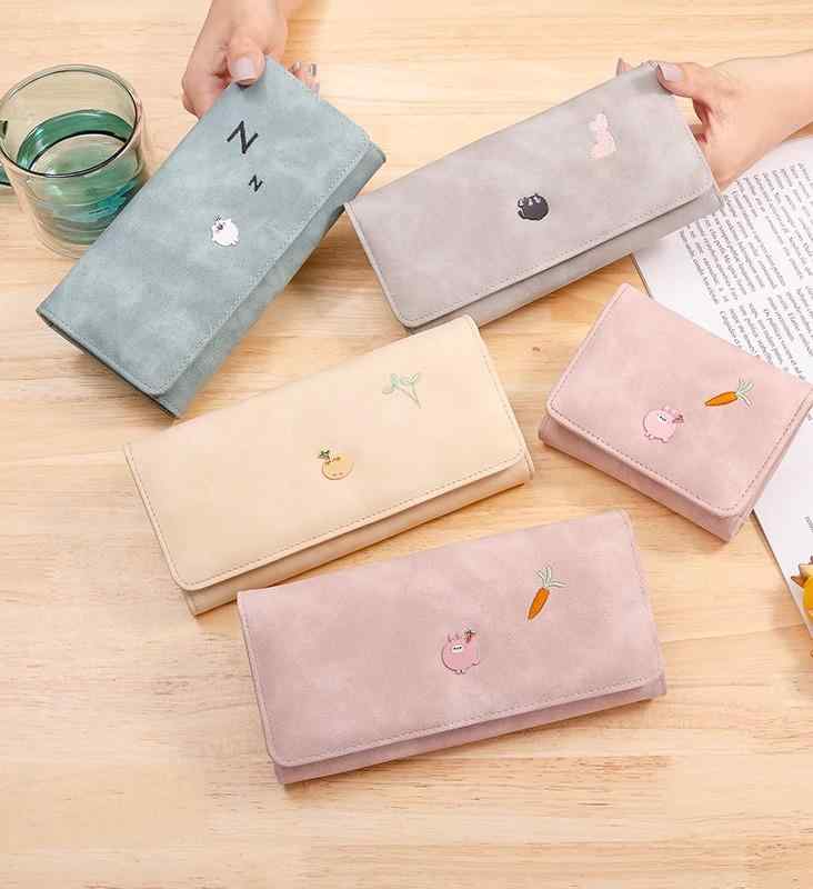 N - 高級 韓国 財布 女性 レディース ファッション おしゃれ かわいい ウォレット シンプル 長財布 ガーリー 刺繍 カード 折りたたみ 小銭 ロング ショート 長財布 コンパクト ミニ イラスト 動物 アニマル