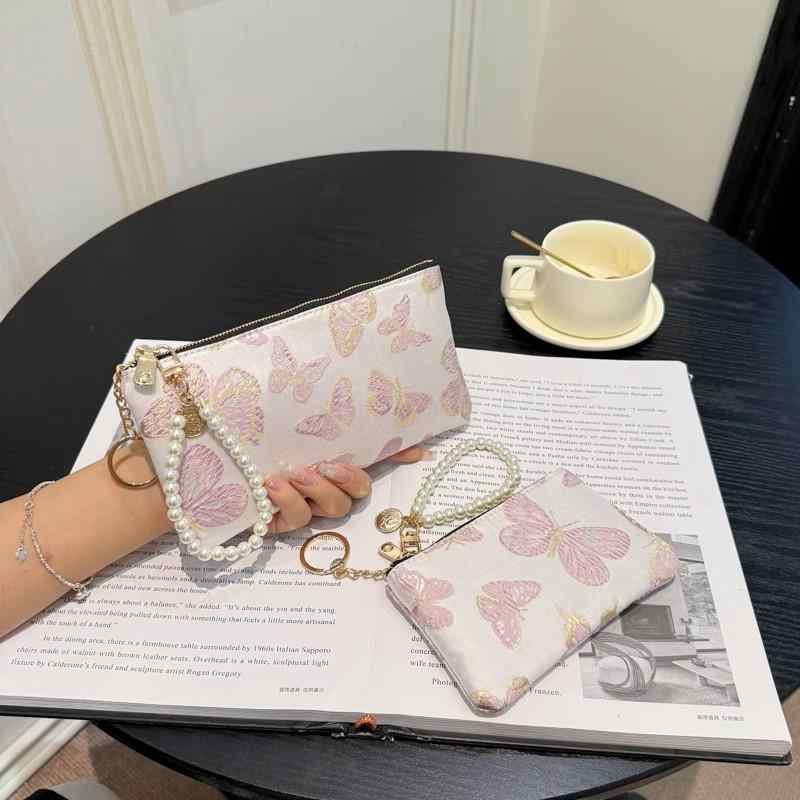 B, C, D, G, J, L, S, T, Z - 高級 韓国 財布 女性 レディース ファッション おしゃれ かわいい ウォレット シンプル ロング 長財布 刺繍 和風 和柄 花柄 フラワー 蝶 パール 大容量 ジッパー 携帯電話 ストラップ 小銭 カード