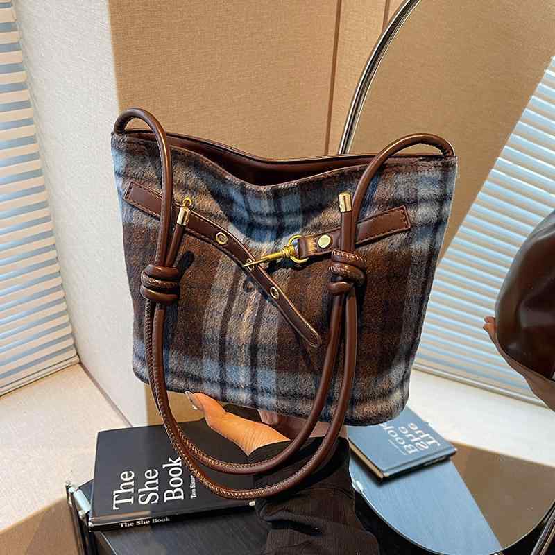 レディース ファッション 春秋冬 女性 かわいい おしゃれ 韓国 鞄 バッグ 上品 大人 レトロ シンプル ショルダー チェック ベルト
