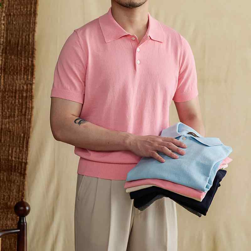 樂天商城 - メンズ ファッション 春夏 秋冬 かっこいい オシャレ モテ 男性用 紳士服 服 韓国 イタリアン 綿麻 ニット ライト ポロシャツ メンズ 夏 ビジネス カジュアル 快適 半袖 T シャツ
