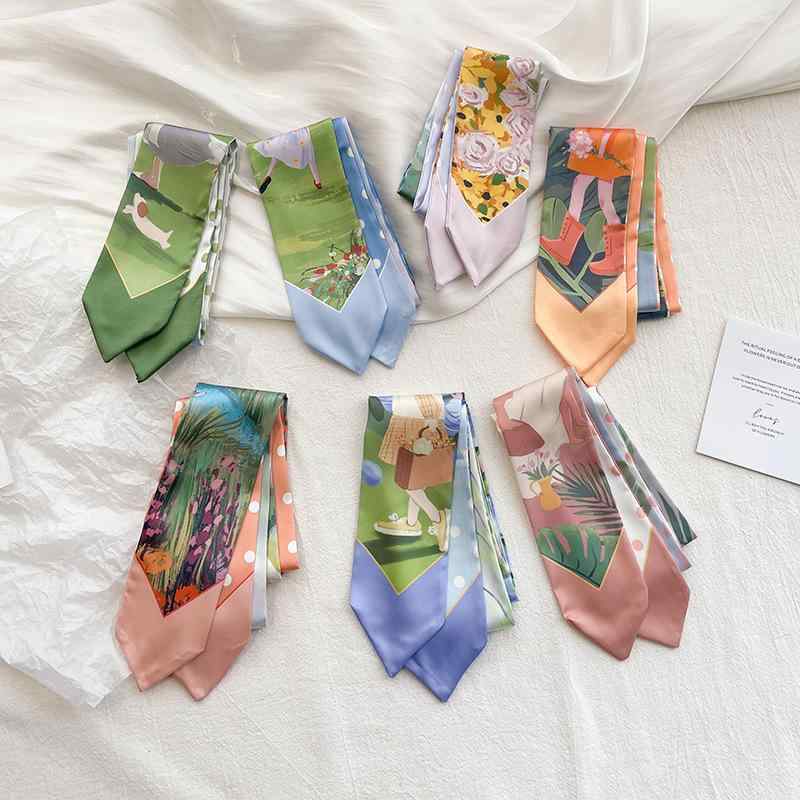 春夏 秋冬 レディース ファッション 6×130cm スカーフ ショール ストール リボン ネクタイ かわいい おしゃれ シンプル パステル オフィス 両面 ドット 韓国 水玉