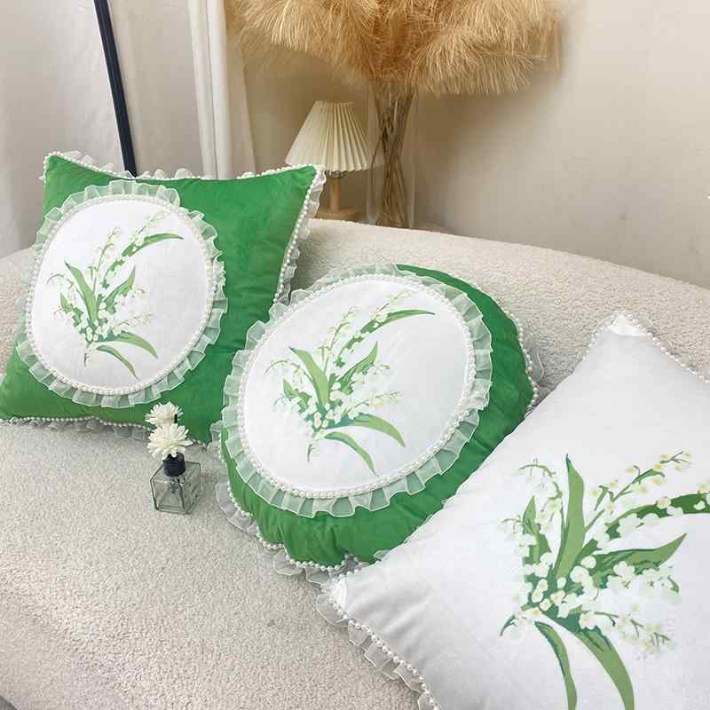 インテリア 雑貨 装飾 飾り クッション 座布団 カバー 枕 寝具 おしゃれ かわいい シンプル 韓国 上品 高級 部屋 ソファー ベッド 北欧 レトロ ライト スズラン ガーリー グリーン 風鈴 ソファ 腰 出窓 クッション