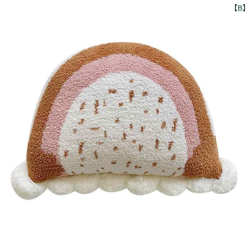 YKC8のインテリア 雑貨 装飾 飾り クッション 座布団 カバー 枕 寝具 おしゃれ かわいい シンプル 韓国 上品 高級 部屋 ベッド 北欧 ボヘミアン アクリル 半円 レインボー ファーボール 枕 モダン ホーム ソファ リビング ルーム 枕 ニット｜アングル3