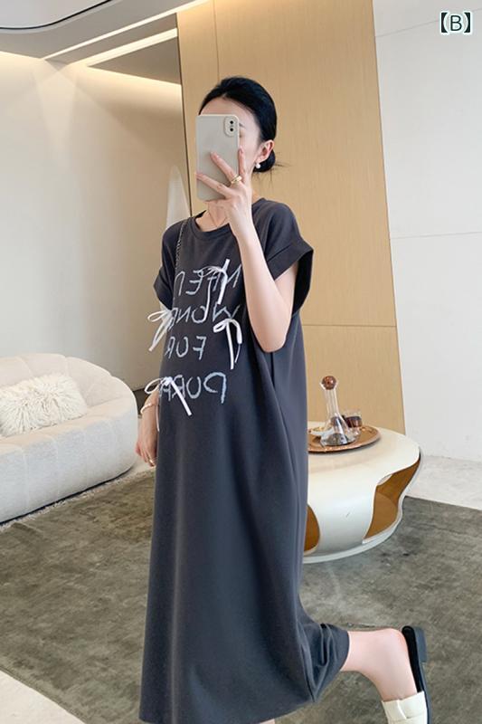 レディース ファッション 春夏 かわいい おしゃれ マタニティ 妊娠中 ベビー 赤ちゃん サマー ドレス Tシャツ スカート ロング ワンピース リボン シンプル カジュアル