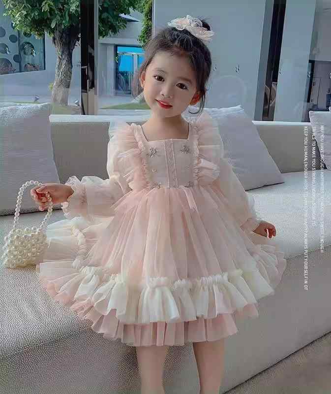 キッズ ファッション 女の子 かわいい おしゃれ 韓国 子供服 プリンセス ロリータ ガーリー ドレス ワンピース スカート レース フリル 刺繡 花柄 フラワー 発表会 結婚式 長袖 春秋 高級