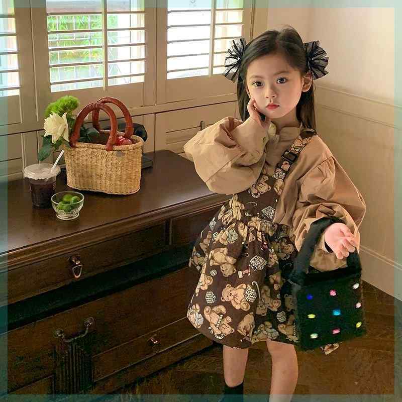 キッズ ファッション 女の子 かわいい おしゃれ 韓国 子供服 プリンセス ドレス ワンピース オーバーオール クマ テディベア 長袖 シャツ トップス ボトムス 春秋