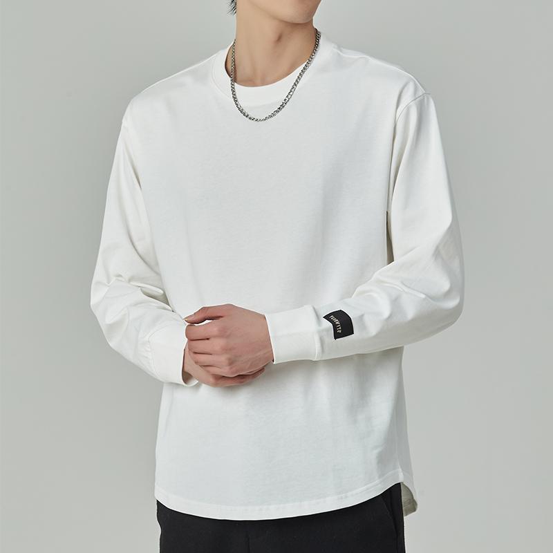 Rakuten - メンズ ファッション 春 夏 秋 冬 かっこいい オシャレ モテ 男性用 紳士服 服 韓国 シンプル 大人 男性用 ヘビーウェイト 長袖 T シャツ コットン ホワイト 春秋 スウェットシャツ ラウンドネック アーク ヘム シャツ