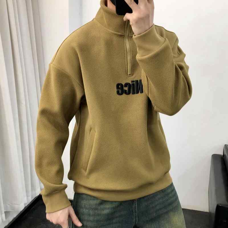 メンズ ファッション 春 夏 秋 冬 かっこいい オシャレ モテ 男性用 紳士服 服 韓国 シンプル 大人 ハーフ ジップ スタンドカラー スウェットシャツ 男性用 冬 アメリカン ファッション レター ツイル 裏起毛 長袖 ジャケット