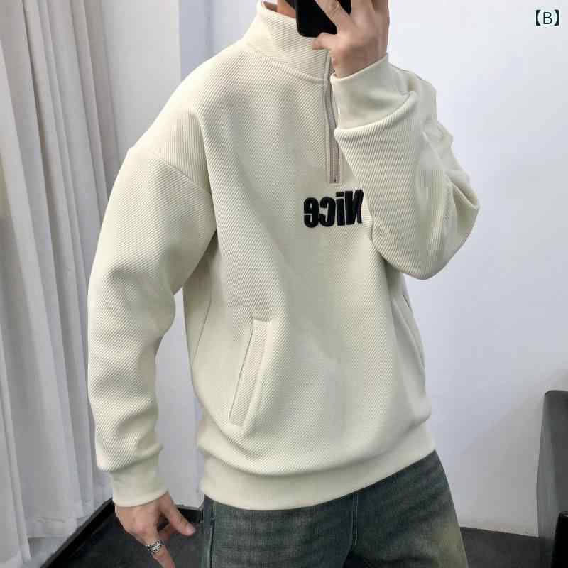 メンズ ファッション 春 夏 秋 冬 かっこいい オシャレ モテ 男性用 紳士服 服 韓国 シンプル 大人 ハーフ ジップ スタンドカラー スウェットシャツ 男性用 冬 アメリカン ファッション レター ツイル 裏起毛 長袖 ジャケット