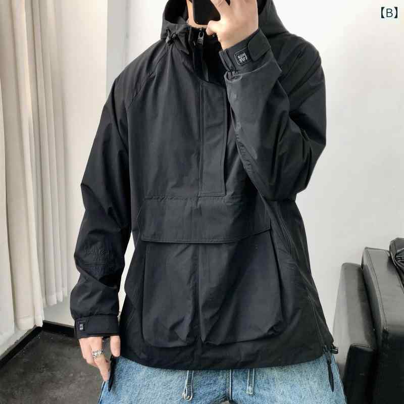 メンズ ファッション 春 夏 秋 冬 かっこいい オシャレ モテ 男性用 紳士服 服 韓国 シンプル 大人 ジャケット 男性用 秋 カジュアル トップ 大きい ポケット ハーフ ジッパー 装飾 3