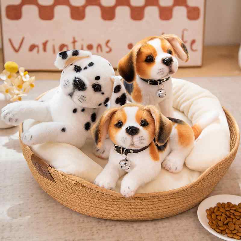 Dog - クッション 枕 ふわふわ 男の子 女の子 インテリア おもちゃ ぬいぐるみ 人形 かわいい ベビー 赤ちゃん 子供 プレゼント おすすめ 誕生日 ギフト クリスマス 贈り物 出産祝い 犬 ダルメシアン ビーグル ペット リアル 首輪 鈴