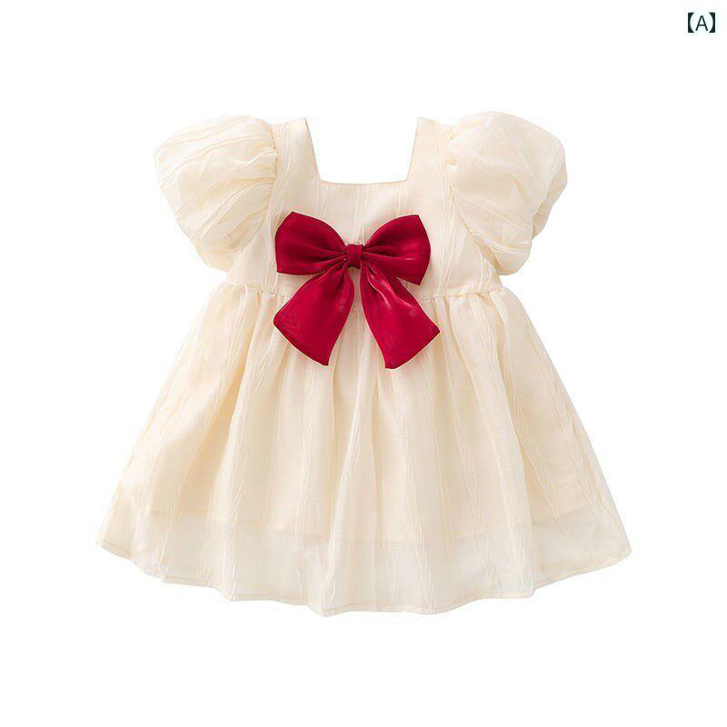 キッズ ファッション 女の子 かわいい おしゃれ 韓国 子供服 プリンセス 発表会 高級 パフスリーブ ドレス 半袖 ワンピース リボン 夏