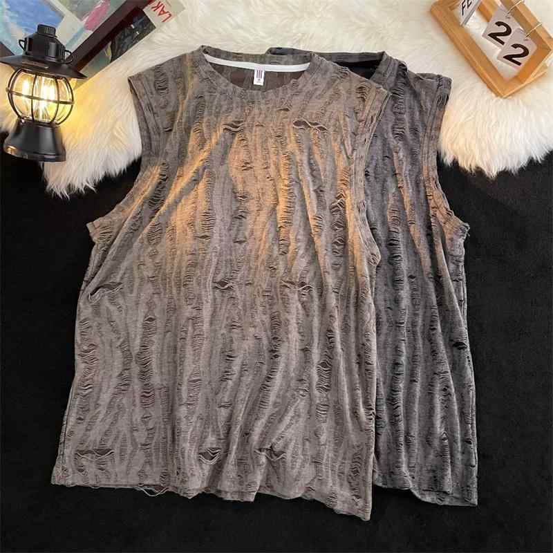 メンズ ファッション 春 夏 秋 冬 かっこいい オシャレ モテ 男性用 紳士服 服 韓国 シンプル 大人 アメリカ ストリート ヒップ ホップ リップド ノースリーブ T シャツ メンズ 夏 速乾 スポーツ ベスト