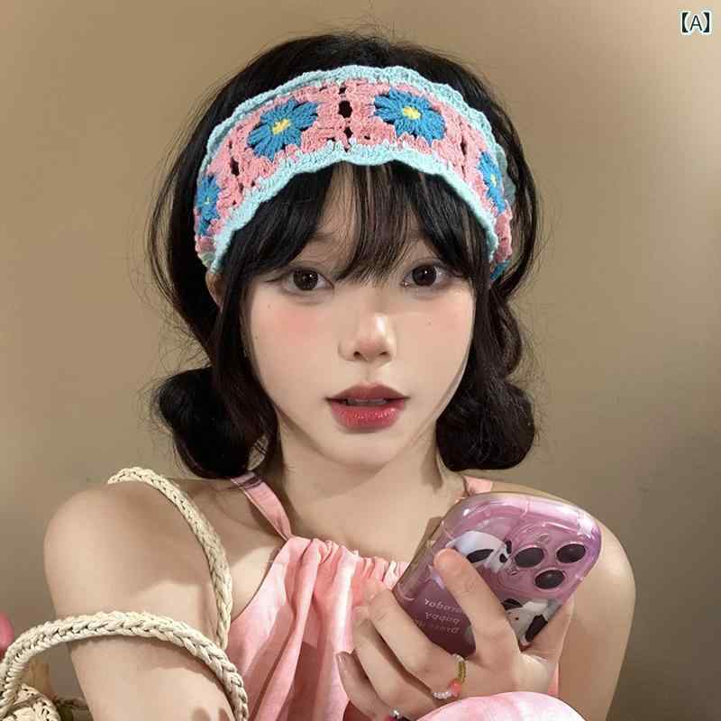 韓国 女性 春夏 秋冬 レディース かわいい おしゃれ エスニック 女性 包頭 フレンチ レトロ カラフル ニット ヘッド バンド 海辺 休暇