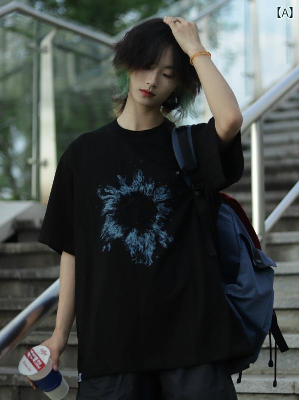 樂天商城 - メンズ ファッション 春夏 秋冬 かっこいい オシャレ モテ 男性用 紳士服 服 韓国 シンプル 大人 アメリカン ファッション プリント 速乾 涼しい ラウンドネック 半袖 T シャツ ゆったり 男女兼用 ハーフスリーブ