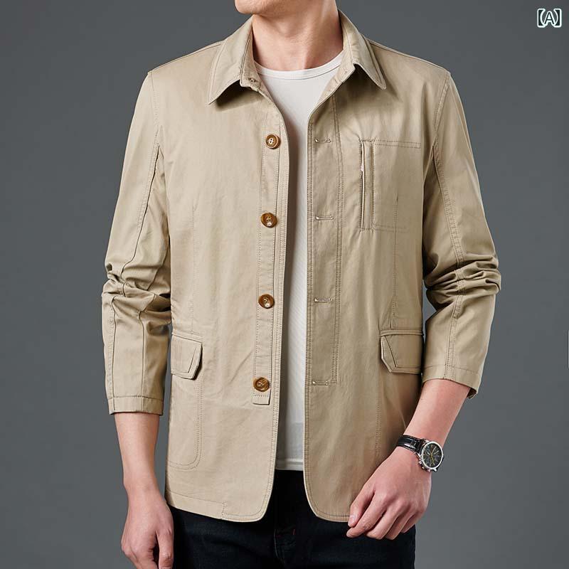 メンズ ファッション 春夏 秋冬 かっこいい オシャレ モテ 男性用 紳士服 服 韓国 シンプル 大人 メンズビジネス カジュアル コットンジャケット ファッション コットン ダッド ジャケット 男性用