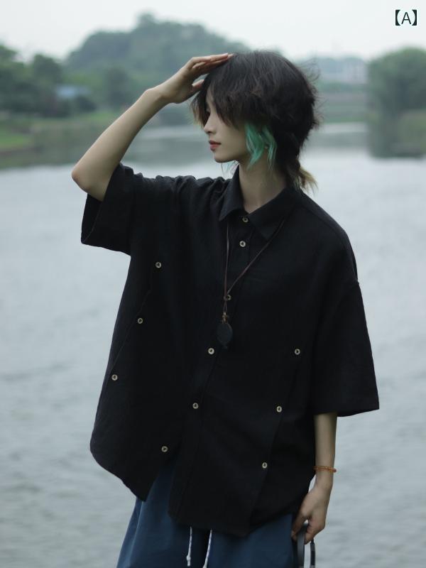 Rakuten - メンズ ファッション 春夏 秋冬 かっこいい オシャレ モテ 男性用 紳士服 服 韓国 シンプル 大人 レトロ エスニック 綿 リネン 半袖 シャツ メンズ レディース 中国 リネンシャツ