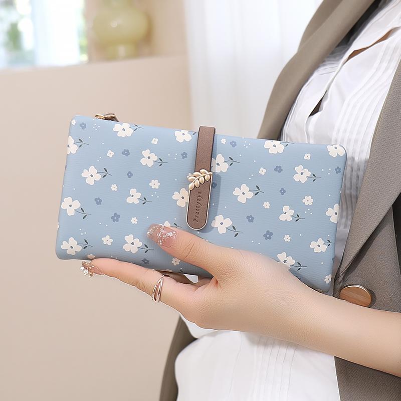N - 高級 韓国 財布 女性 レディース ファッション おしゃれ かわいい ウォレット シンプル 長財布 カード 小銭 花柄 大容量 フラワー ロング ベルト ストラップ 紛失防止 落下防止 葉