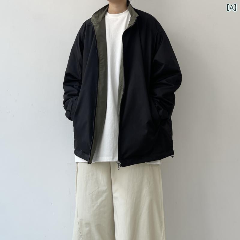 メンズ ファッション 春夏 秋冬 かっこいい オシャレ モテ 男性用 紳士服 服 韓国 シンプル 大人 リバーシブルジャケット 春秋 メンズ レトロ カジュアル スタンドカラー チャージ