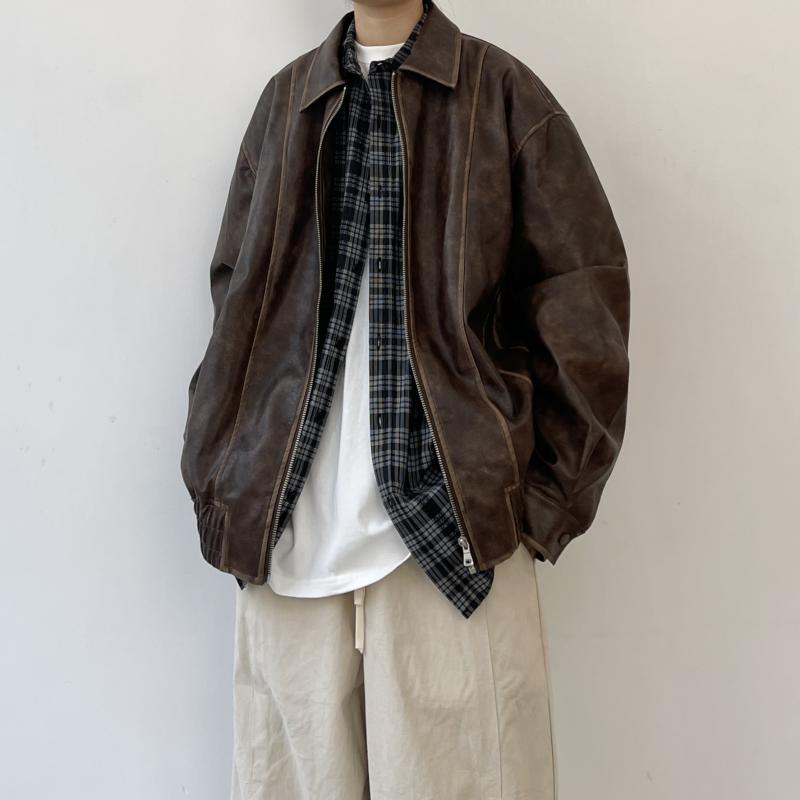 Other - メンズ ファッション 春夏 秋冬 かっこいい オシャレ モテ 男性用 紳士服 服 韓国 シンプル 大人 ヴィンテージ ヴィンテージ クリーン フィット レザージャケット メンズ レディース 春秋 ショート PU