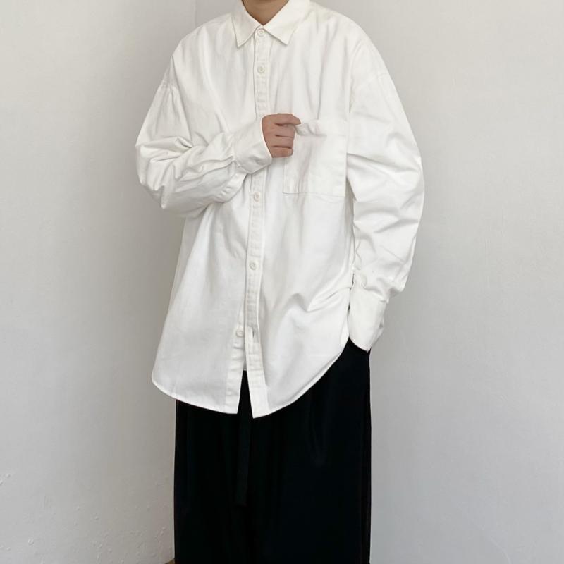 Rakuten - メンズ ファッション 春夏 秋冬 かっこいい オシャレ モテ 男性用 紳士服 服 韓国 シンプル 大人 メンズ ベーシック 無地 通勤 白 シャツ 厚手 綿 シャツ レトロ トップ