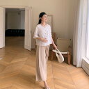 レディース ファッション 春夏 かわいい おしゃれ マタニティ 妊娠中 ベビー 赤ちゃん シフォン パンツ ワイド トップス 七分袖 半袖 シンプル