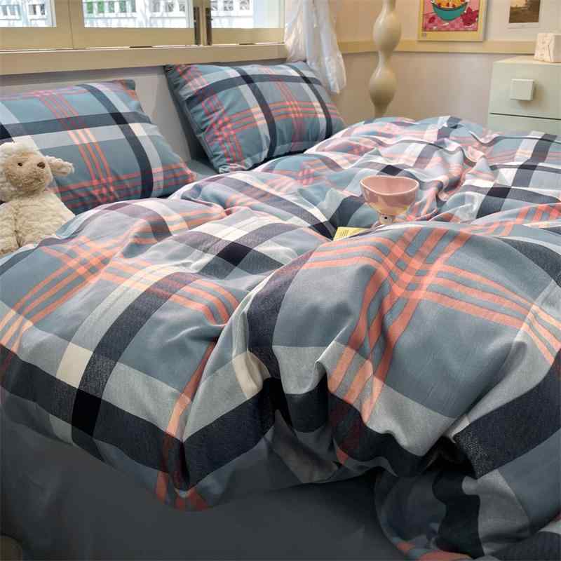 韓国 シングル セミ ダブル クイーン キング 寝具 カバー シーツ 布団 かわいい おしゃれ ベッド 寝室 インテリア シンプル チェック柄 4点 セット 掛け布団 枕 ボックス ストライプ(3.0)