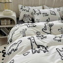 韓国 シングル セミ ダブル クイーン キング 寝具 カバー シーツ 布団 かわいい おしゃれ ベッド 寝室 インテリア 4点 セット 掛け布団 枕 ボックス アニマル モノクロ 花 クマ うさぎ バラ リス ハート
