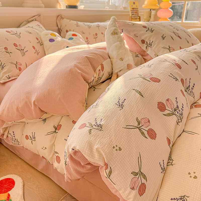 韓国 シングル セミ ダブル クイーン キング 寝具 カバー シーツ 布団 かわいい おしゃれ ベッド 寝室 インテリア プリンセス 綿 コットン 枕 チューリップ さくらんぼ バラ 竹 コアラ パンダ 花 掛け布団 4点 セット いちご