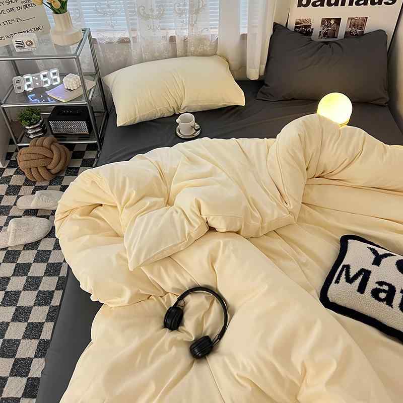 韓国 シングル セミ ダブル クイーン キング 寝具 カバー シーツ 布団 かわいい おしゃれ ベッド 寝室 インテリア 4点 セット シンプル 無地 掛け布団 枕 ボックス