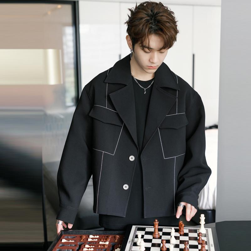 メンズ ファッション 春夏 秋　冬 かっこいい オシャレ モテ 男性用 紳士服 服 韓国 メンズ 秋 フラット トップステッチ ポケット 韓国 スタイル カジュアル ジャケット